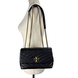 Tory Burch Kira Convertible Shoulder Bag Crossbody Purse Black Quilted Leather